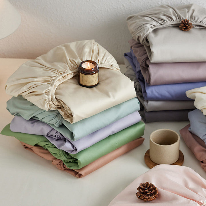 Deep-Pocket Fitted Bed Sheet with All-Around Elastic Cotton-Sateen Fit