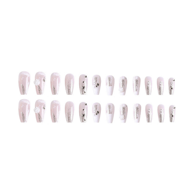 Acrylic nail set with elegant 3D flower and glitter decorations Stornfield