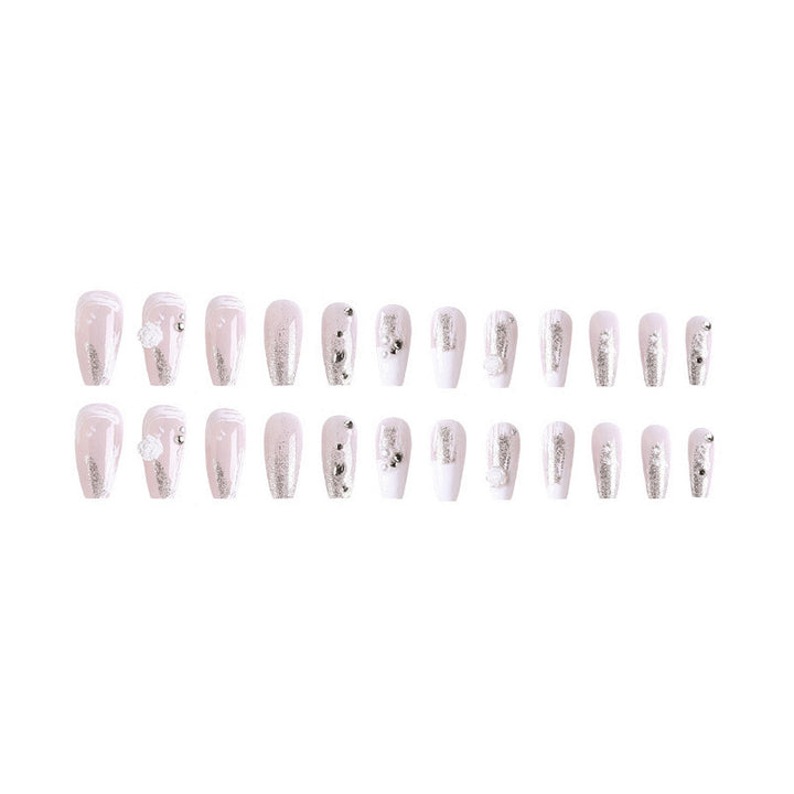 Acrylic nail set with elegant 3D flower and glitter decorations Stornfield