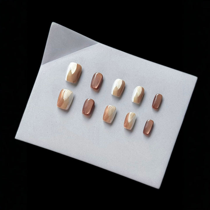Chic Press-On Nail Art Set with Elegant Neutral Shades