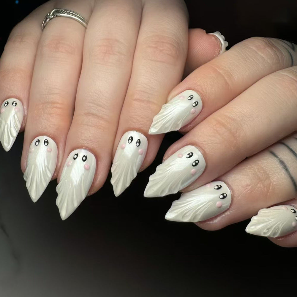 Artistic Ghost-Themed Press-On Nails Stornfield