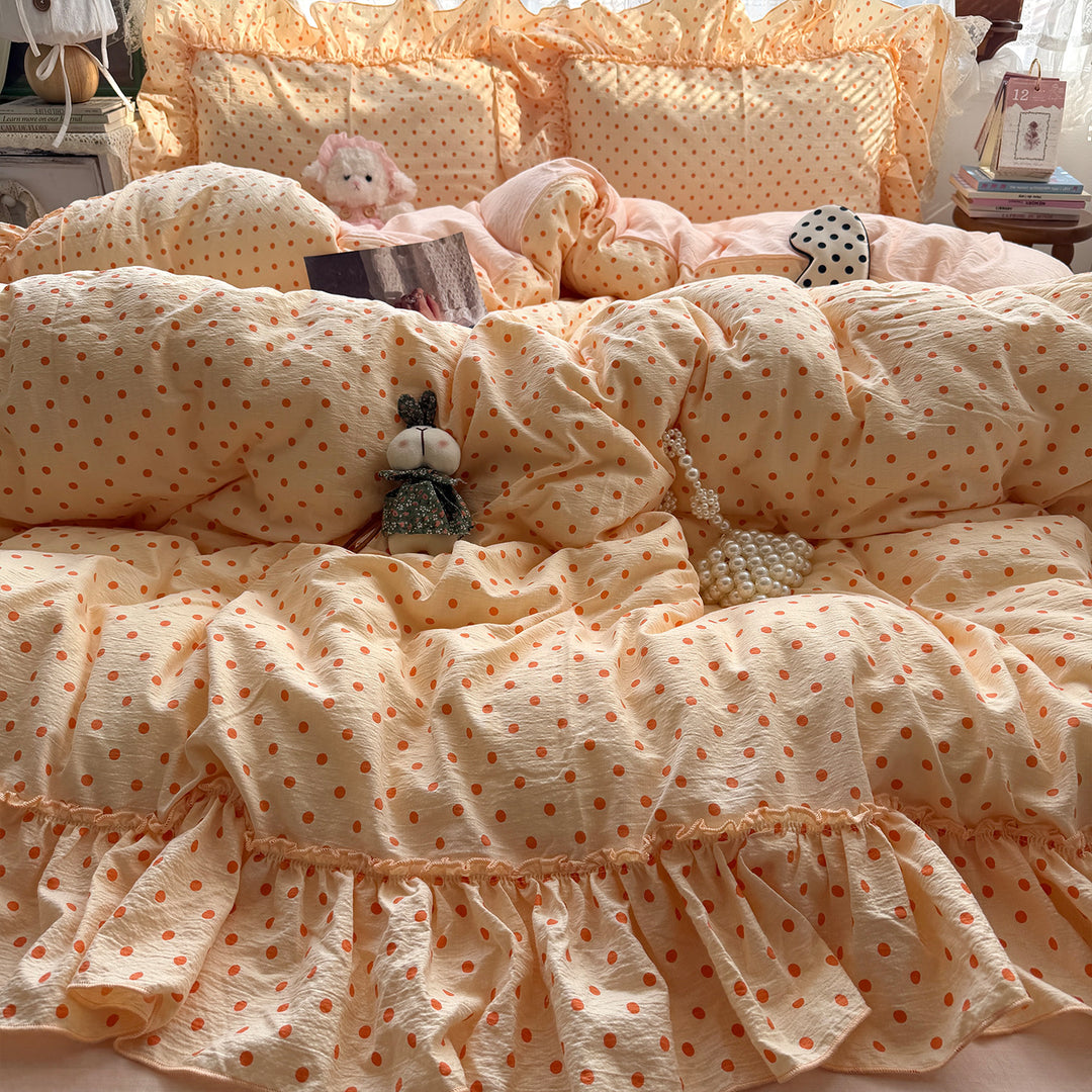 Ruffled Polka Dot Duvet Cover Set