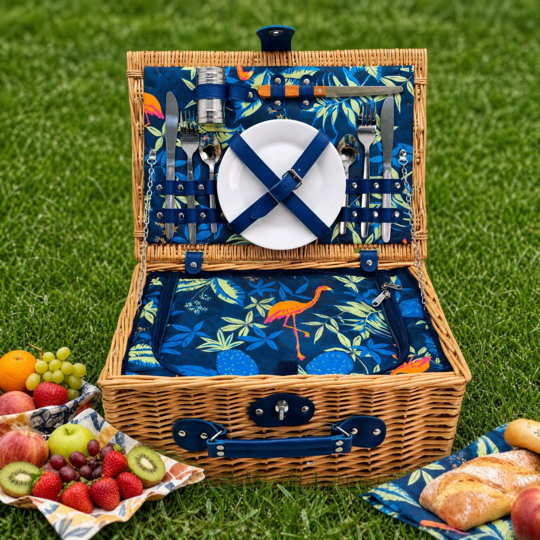 Ladies luxurious picnic basket with integrated crockery set and insulated cooler compartment Stornfield