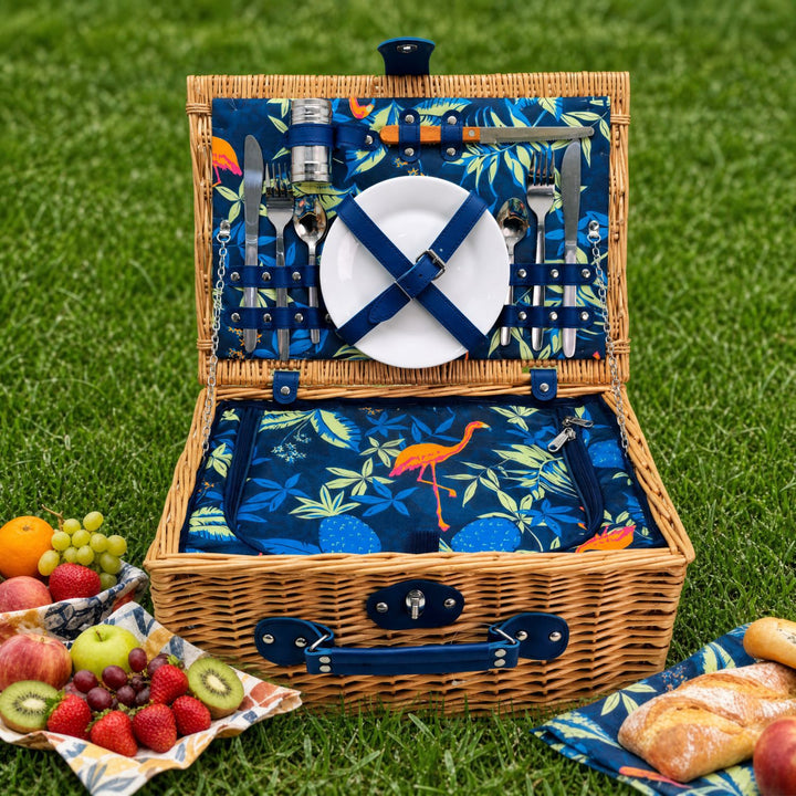 Ladies luxurious picnic basket with integrated crockery set and insulated cooler compartment Stornfield