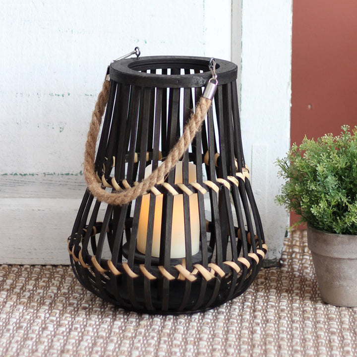 Handcrafted lantern made of wood and wicker Stornfield