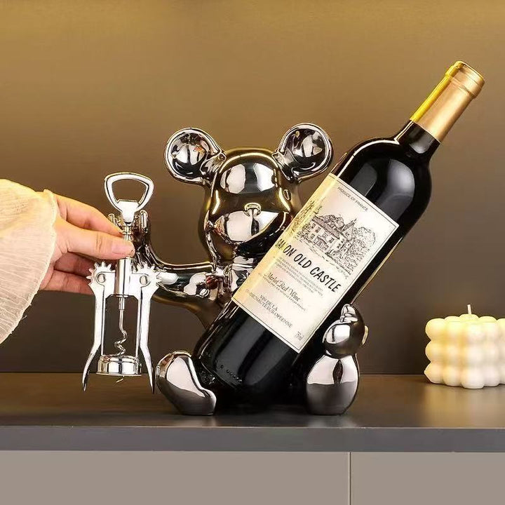 Decorative Bear-Themed Wine Bottle Holder for Home