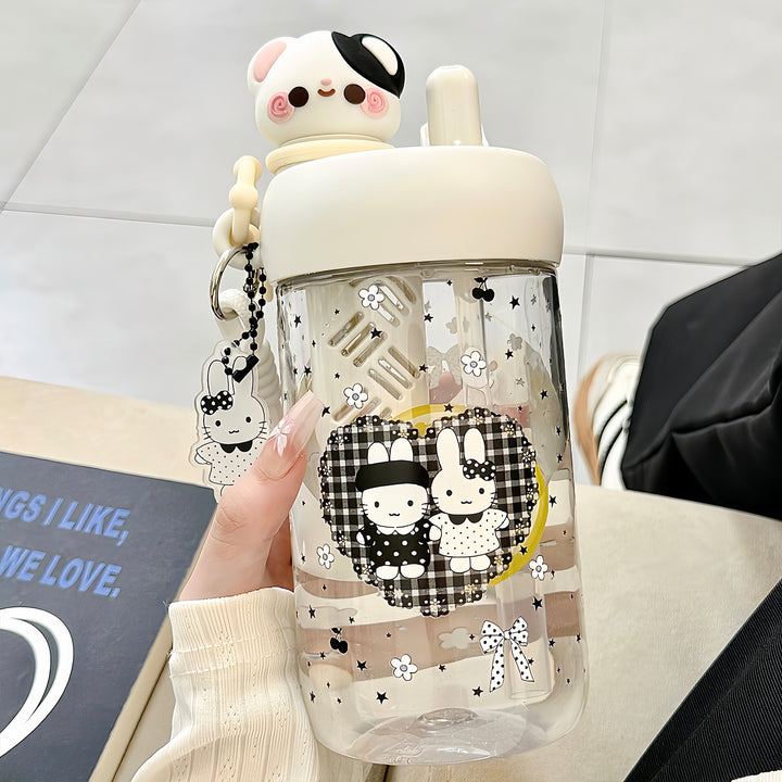 Ladies' water bottle with animal motifs and integrated straw Stornfield