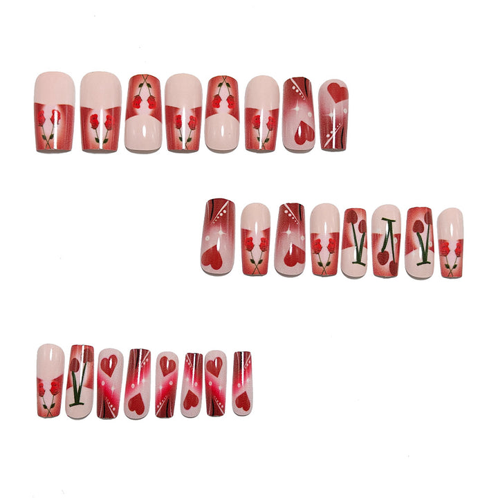 Artificial nails with romantic heart and cherry design Stornfield