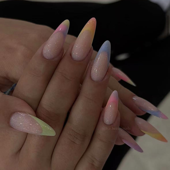 Artificial nail set with trendy gradient color and glitter accents Stornfield
