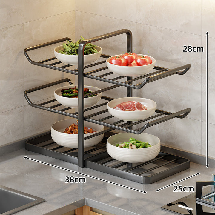 Multi-Tier Vertical Countertop Bowl and Plate Drying Rack with Slanted Wire Shelves