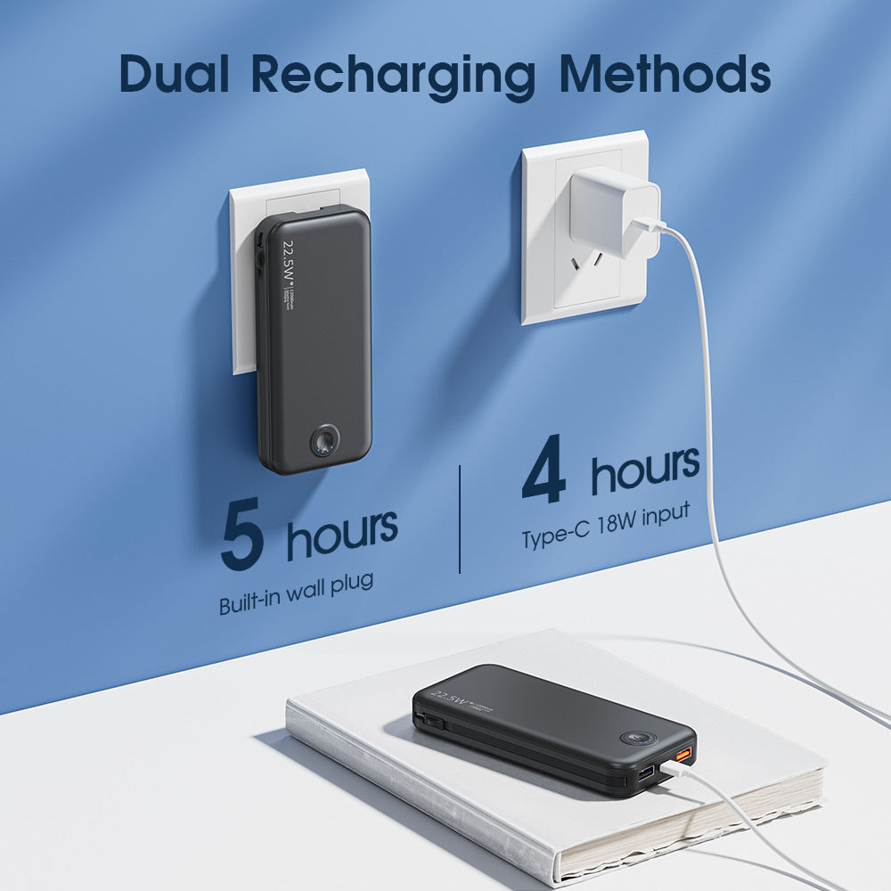 Power bank with integrated wall plug and fast charging Type-C function Stornfield