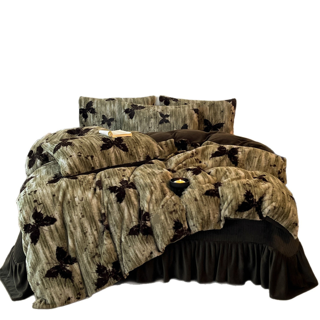 Plush Floral Flocked Reversible Duvet Comforter Set
