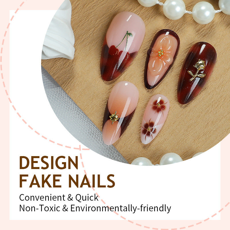 Nail set with floral and glamorous decorations Stornfield