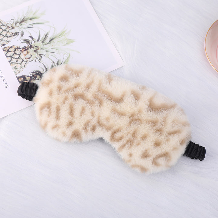 Women's luxury faux fur sleep mask with leopard print, extra soft padding and elastic comfort band Stornfield