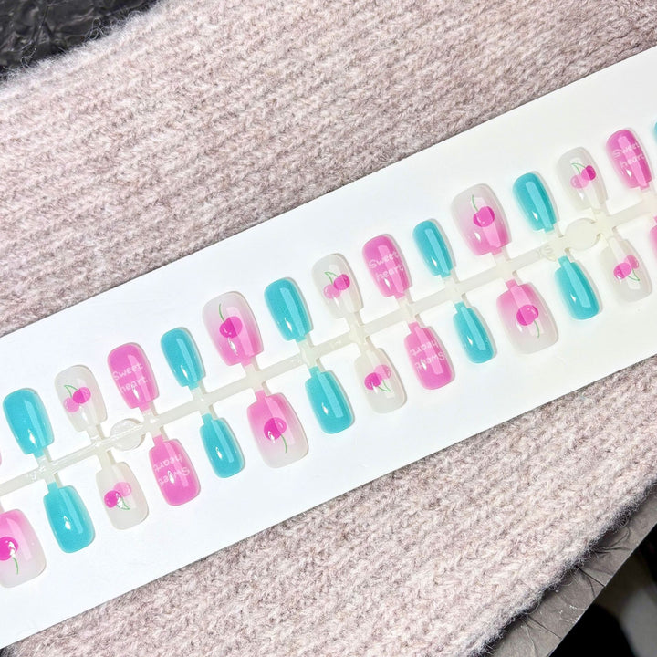 Playful Cherry-Themed Press-On Nail Set