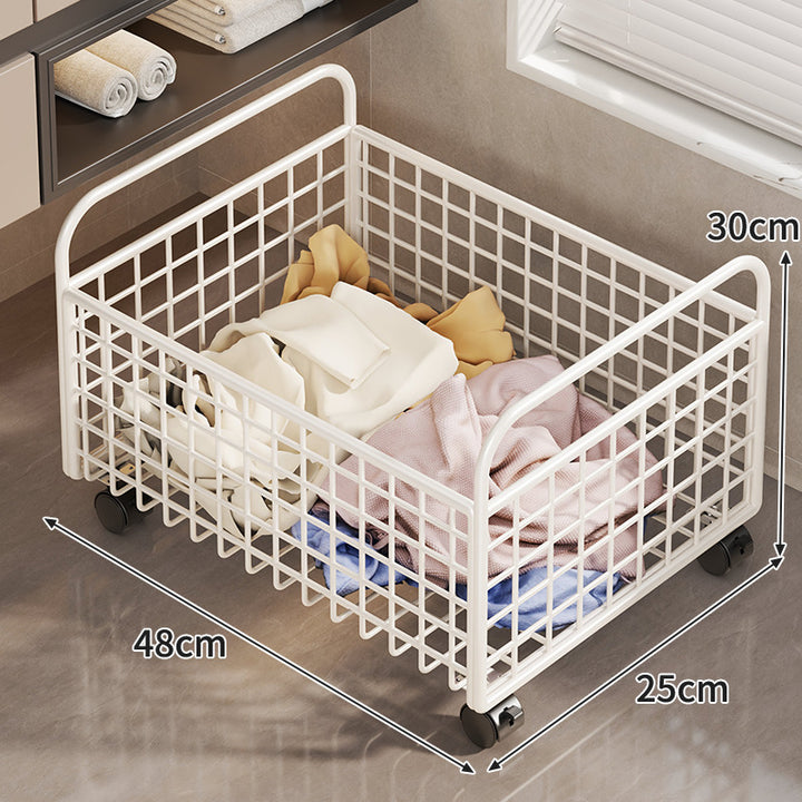 Metal Wire Grid Storage Basket with Raised Side Handles