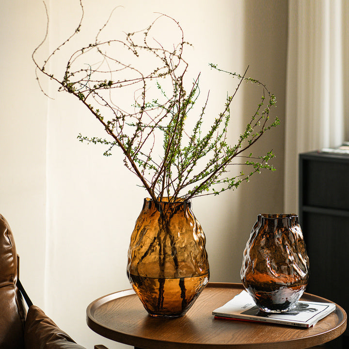 Handblown Textured Organic Glass Floor Vase with Narrow Mouth Stornfield