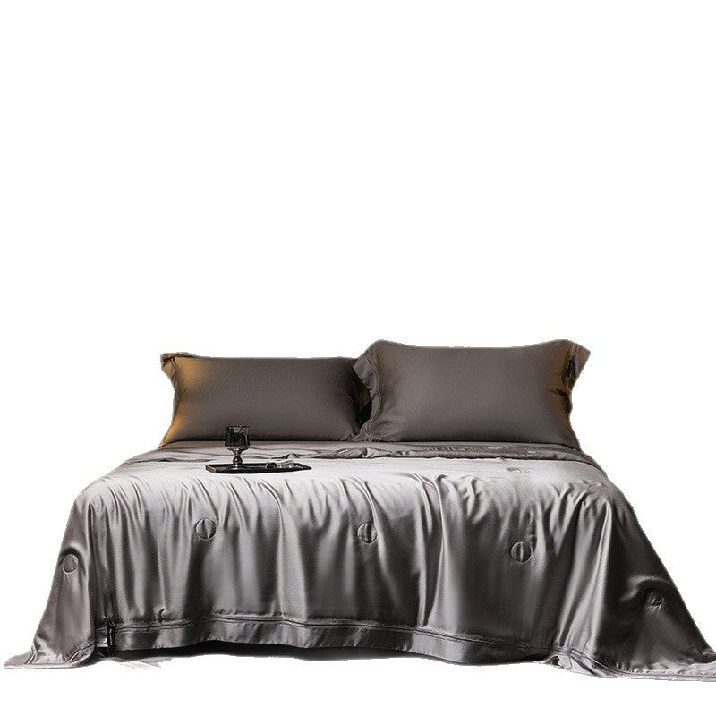 Luxurious satin bed set with silk-like surface and fine decorative stitching