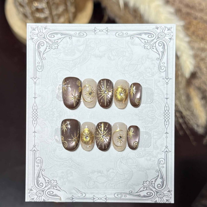 Decorative Press-On Nail Set with Celestial Accents Stornfield
