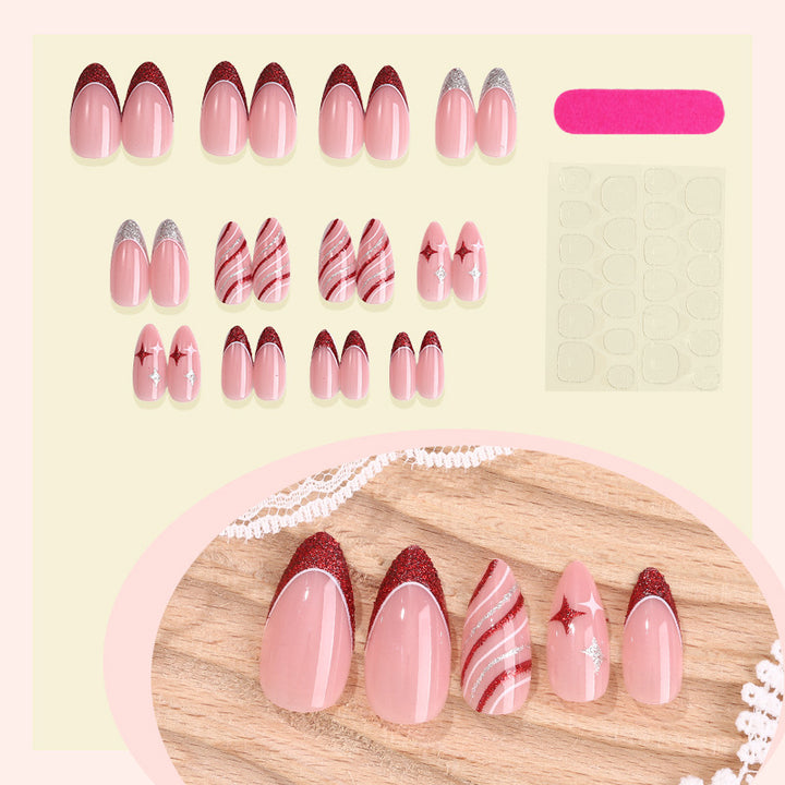 Decorative Press-On Nail Set with Glitter and Striped Design Stornfield