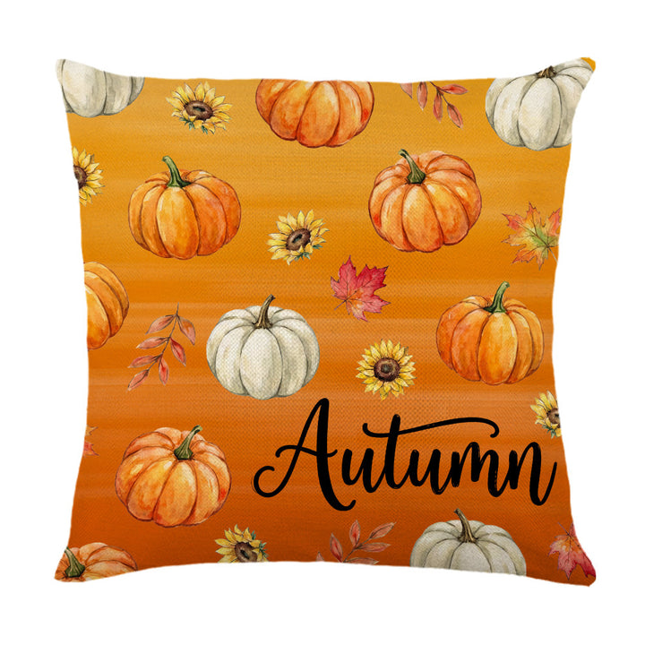 Decorative Autumn Basket Pumpkin Sunflower Square Pillow Cover with Hidden Zipper