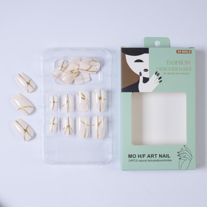 Artificial nails with elegant golden line pattern Stornfield