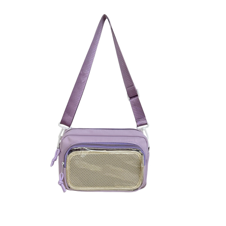 Shoulder bag with transparent viewing pocket and playful graphic design Stornfield