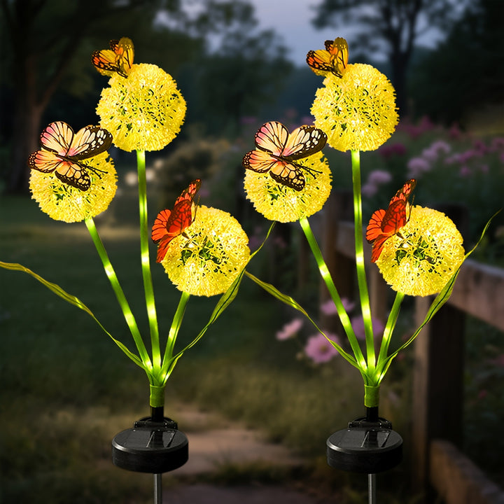 Decorative Solar LED Garden Dandelion Stake Lights With Butterfly Accents Stornfield