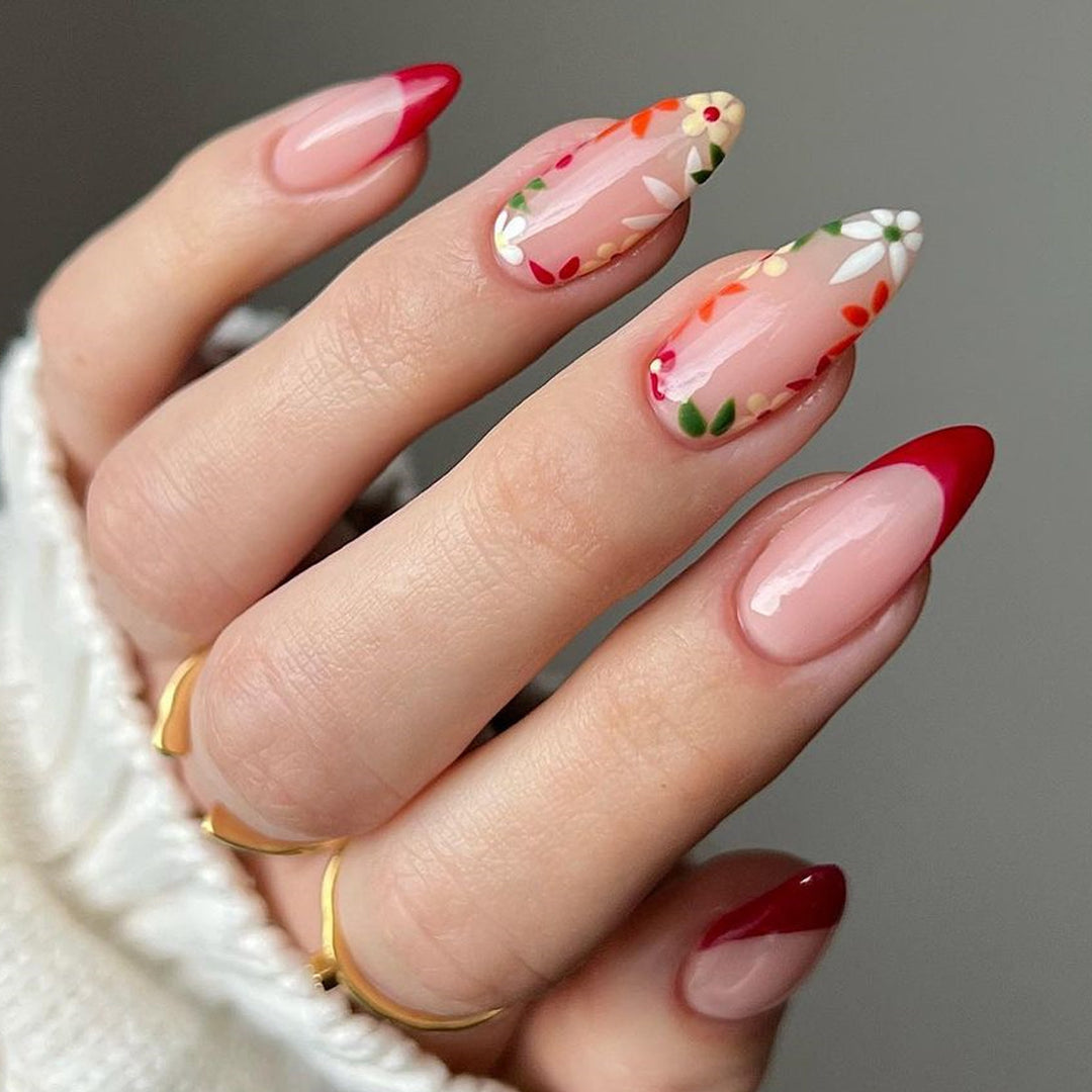 Floral French Tip False Nail Art Stornfield