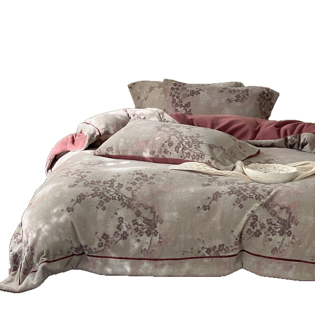 Plush Brushed Microfiber Floral Duvet Cover Set with Button Closure and Piped Edge