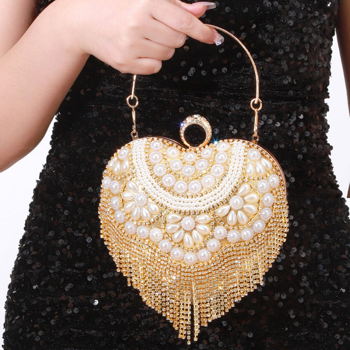 Heart-Shaped Crystal-Decorated Evening Handbag