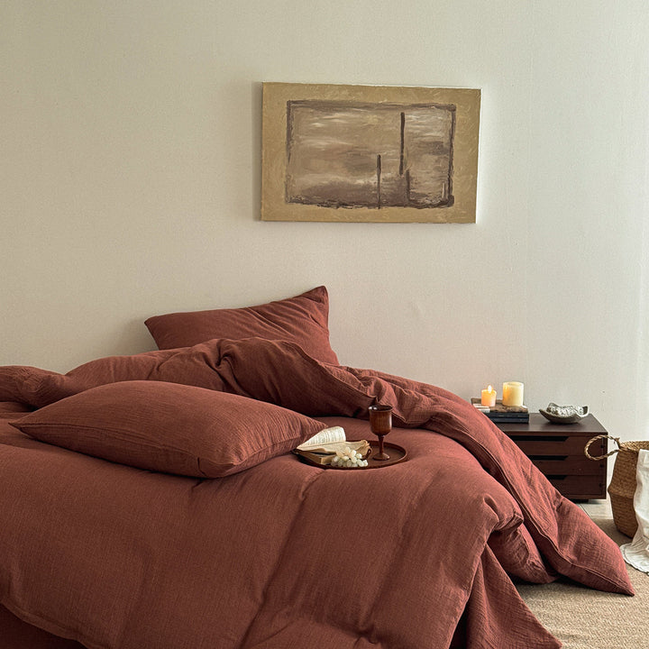 Textured Slub Cotton-Linen Duvet Cover Set with Envelope Shams
