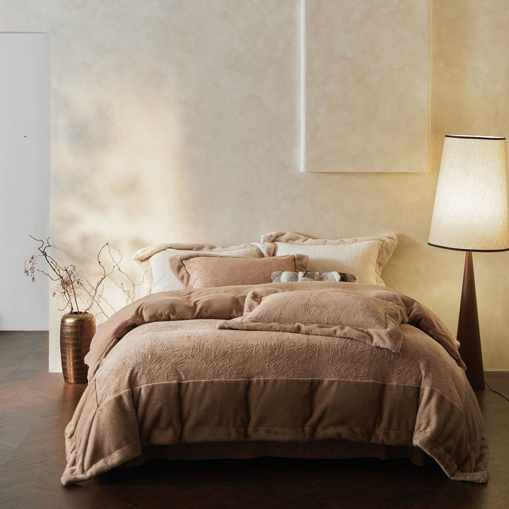 Plush Faux-Fur Reversible Down-Alternative Comforter Set with Velvet-Texture Shams
