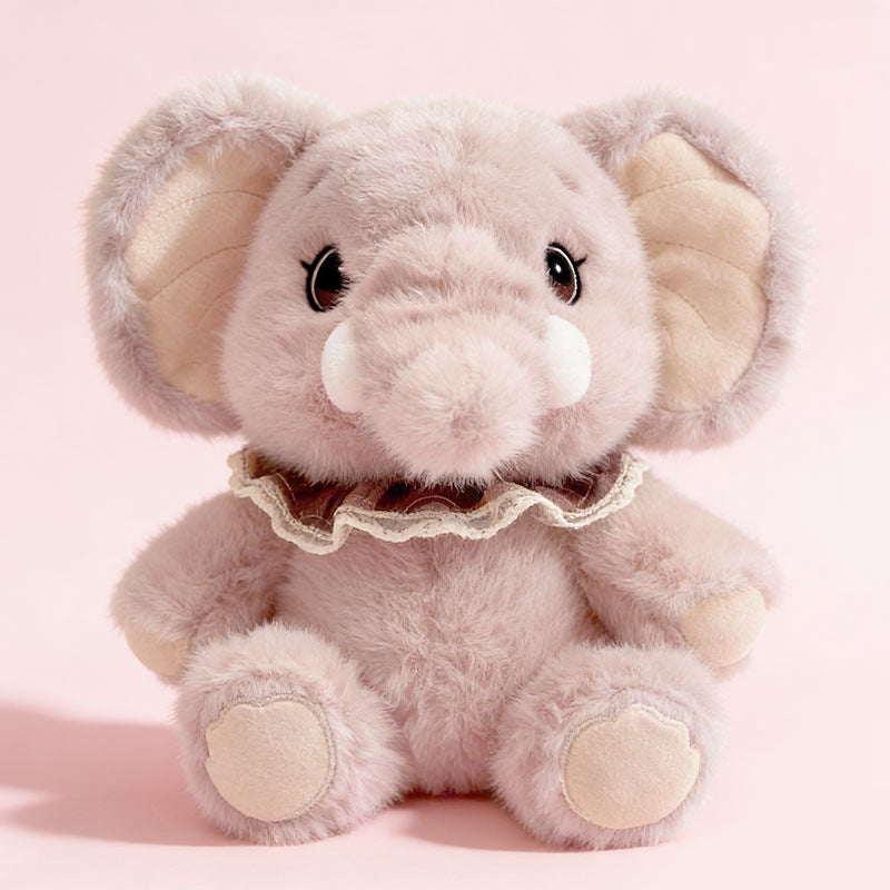 Plush Elephant Sitting Cuddler with Lace-Trimmed Plaid Collar & Bean-Fill Base Stornfield