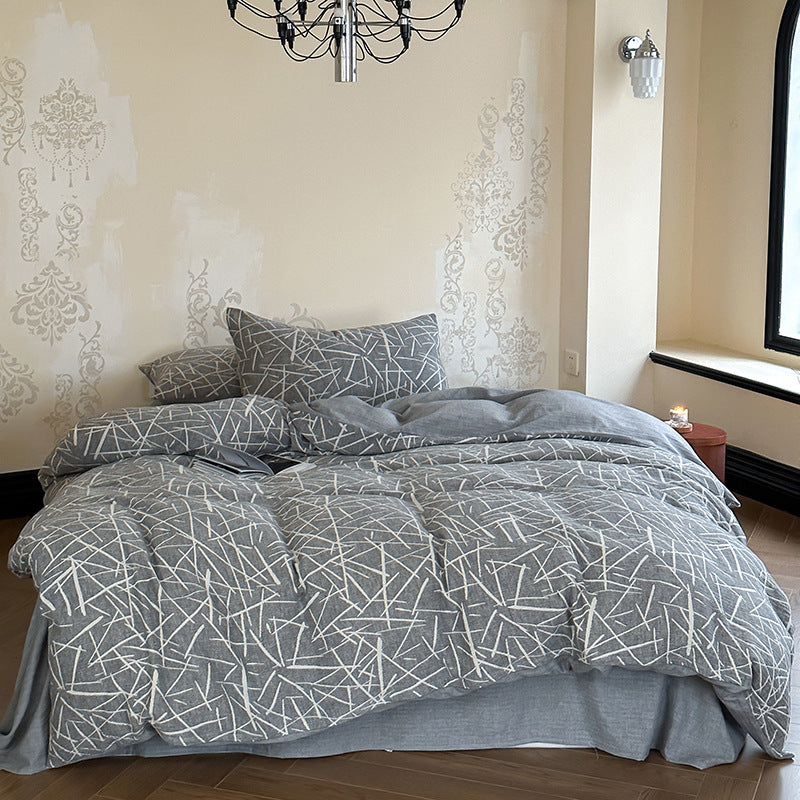 Breathable Cotton-Linen Geometric Duvet Cover and Pillowcase Set