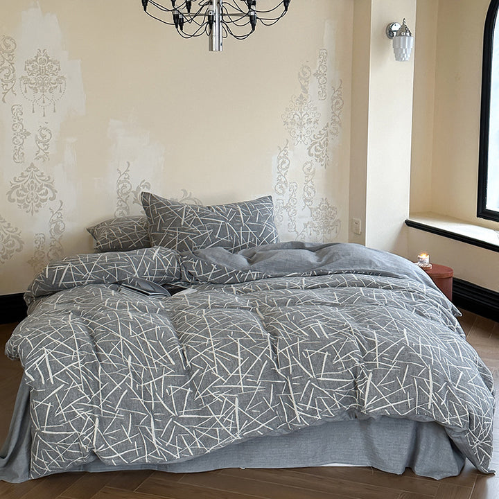 Breathable Cotton-Linen Geometric Duvet Cover and Pillowcase Set