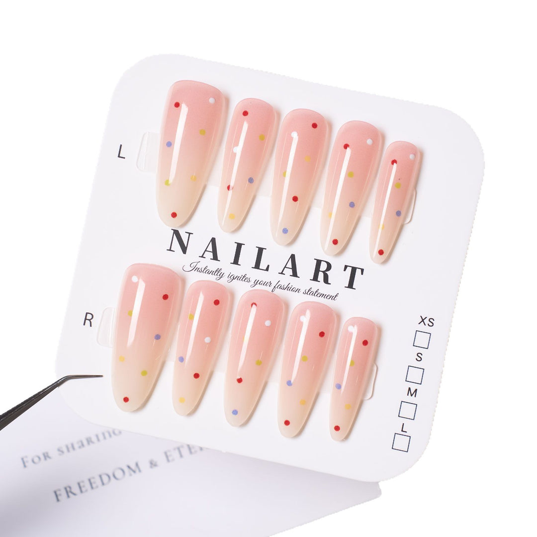 Premium Artistic Press-On Nail Tips Set with Colorful Dots Stornfield