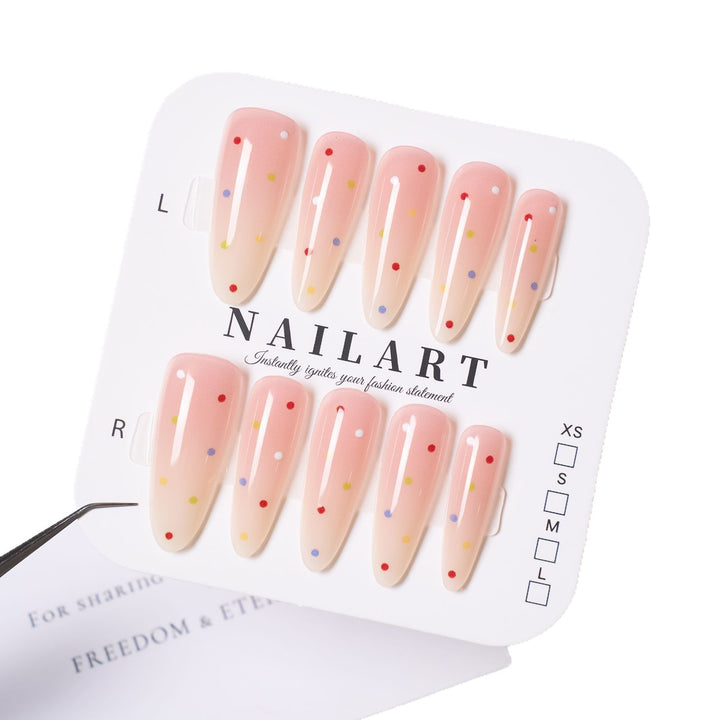 Premium Artistic Press-On Nail Tips Set with Colorful Dots Stornfield
