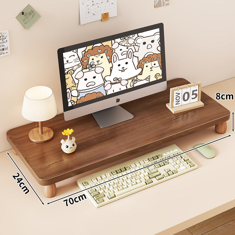 Solid Wood Monitor Riser with Tiered Desk Organizer and Cable Management
