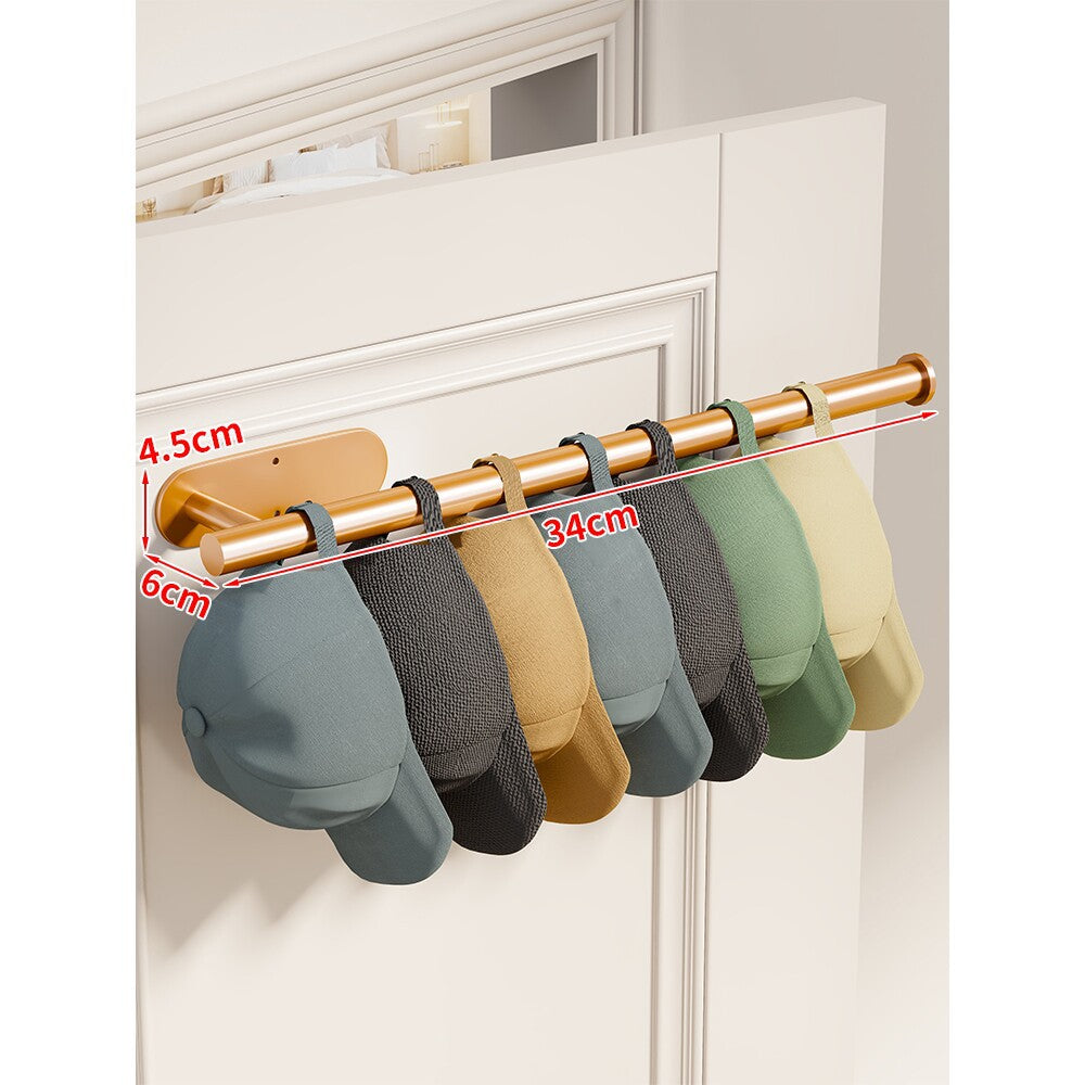 Door-Mounted Stainless Steel Hat and Cap Organizer Rod with Sliding Loop Hangers