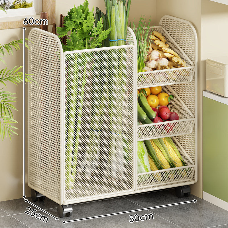 Double-Tier Metal Mesh Produce and Pantry Storage Rack with Sliding Front Baskets