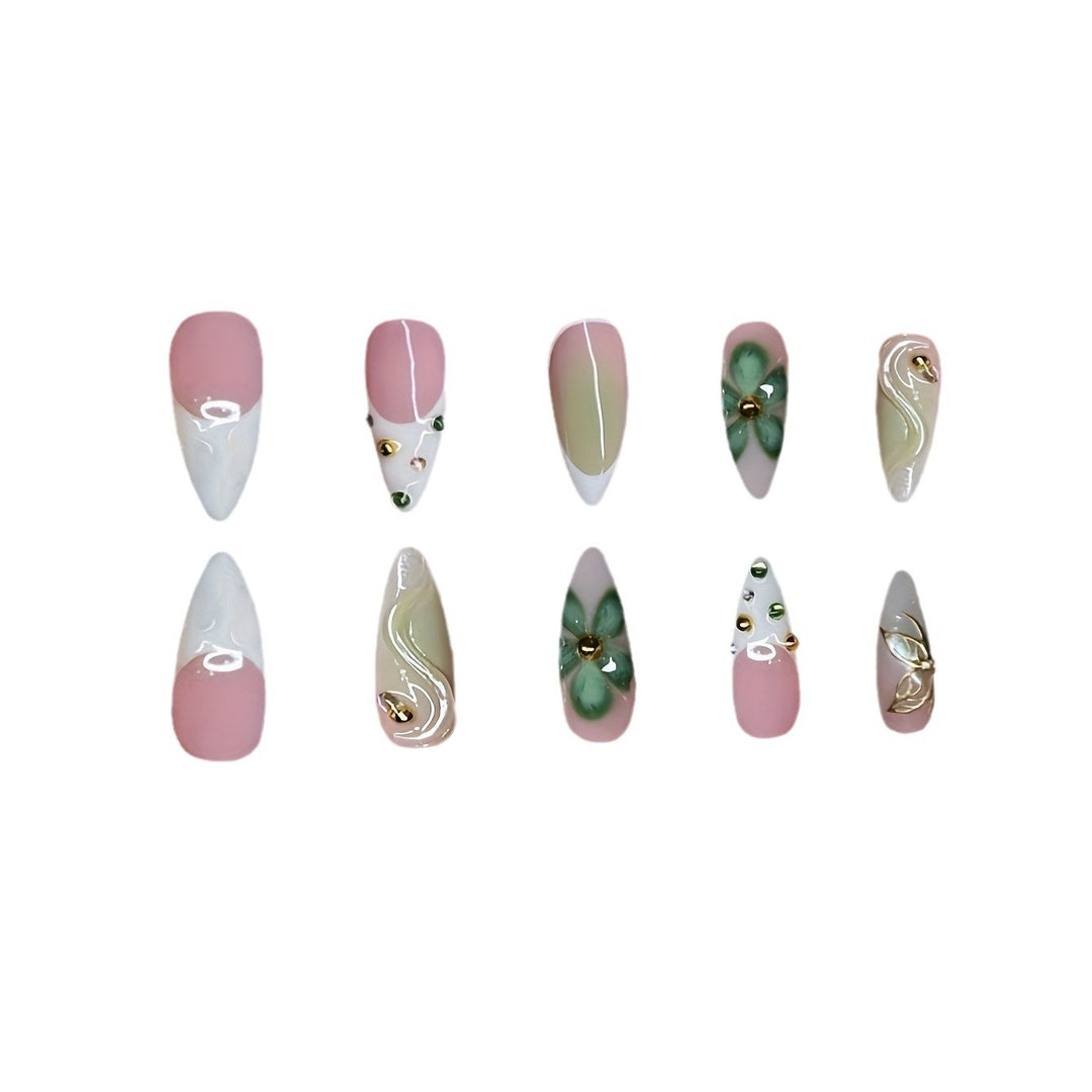 Artistic Press-On Nail Design with Floral Elements Stornfield