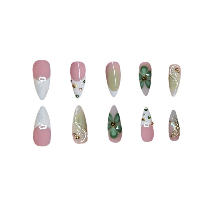 Artistic Press-On Nail Design with Floral Elements Stornfield