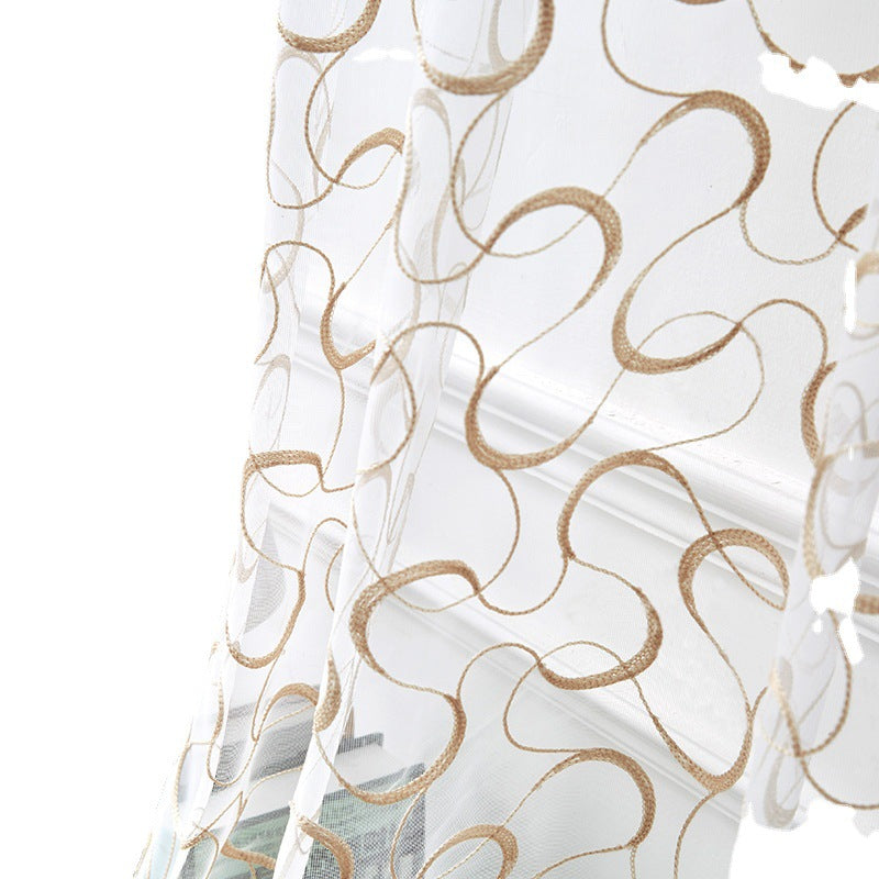 Transparent voile curtain with embroidered golden vine pattern Stornfield