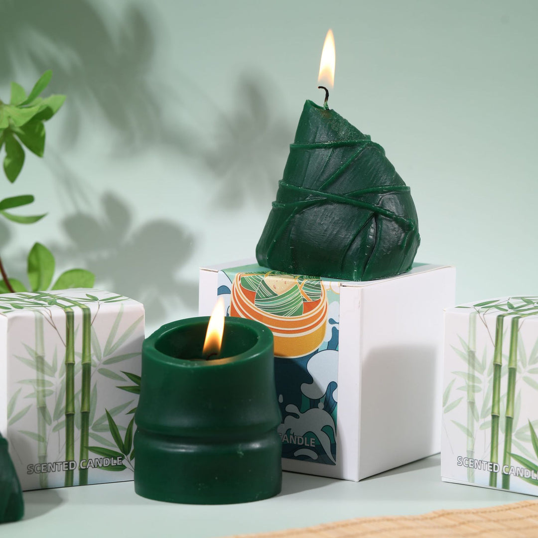 Hand-Poured Conical Spiral-Wrapped Holiday Tree Scented Decorative Candle
