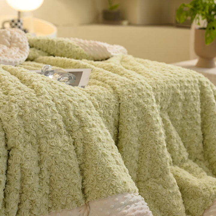 Plush Reversible Minky Throw Blanket with Rose Texture and Dot Minky Backing
