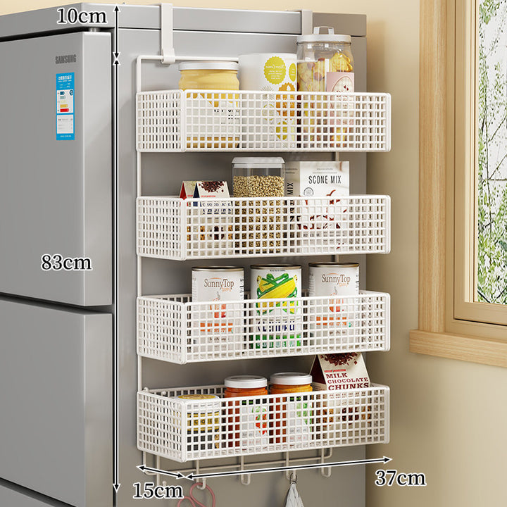 Over-the-Fridge Stacked Metal Mesh Hanging Storage Basket