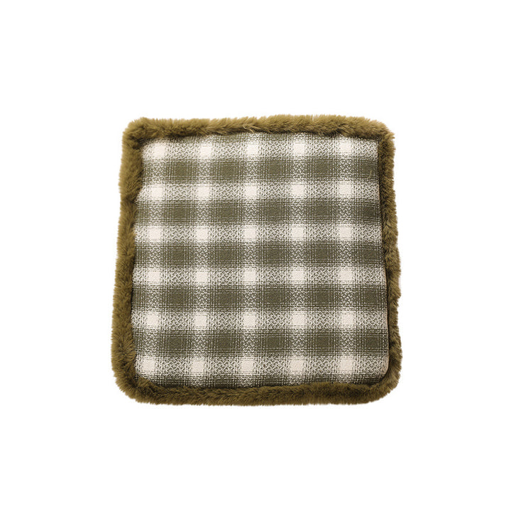 Padded checked chair cushion with faux fur border Stornfield