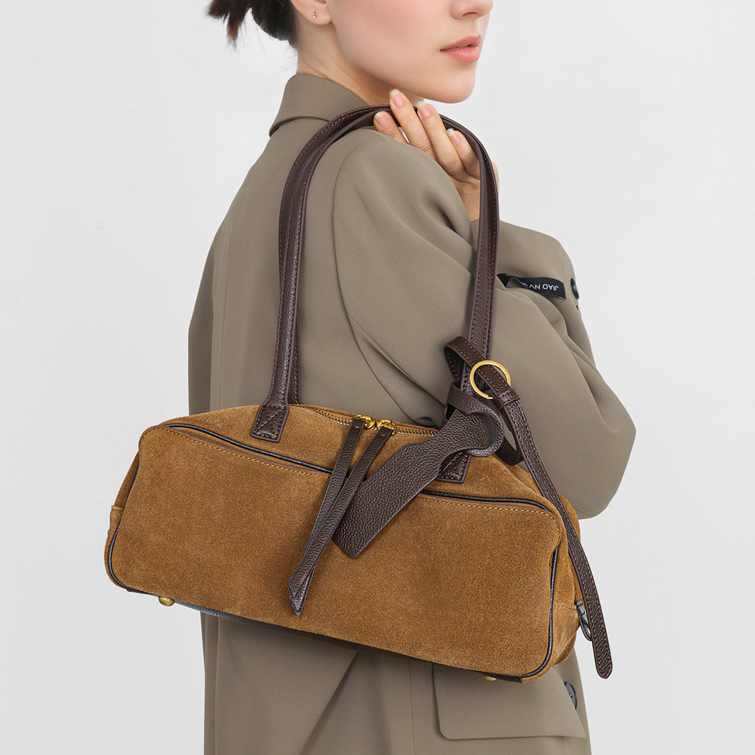 Compact Rectangular Pebbled Shoulder Satchel with Top-Zip and Detachable Strap