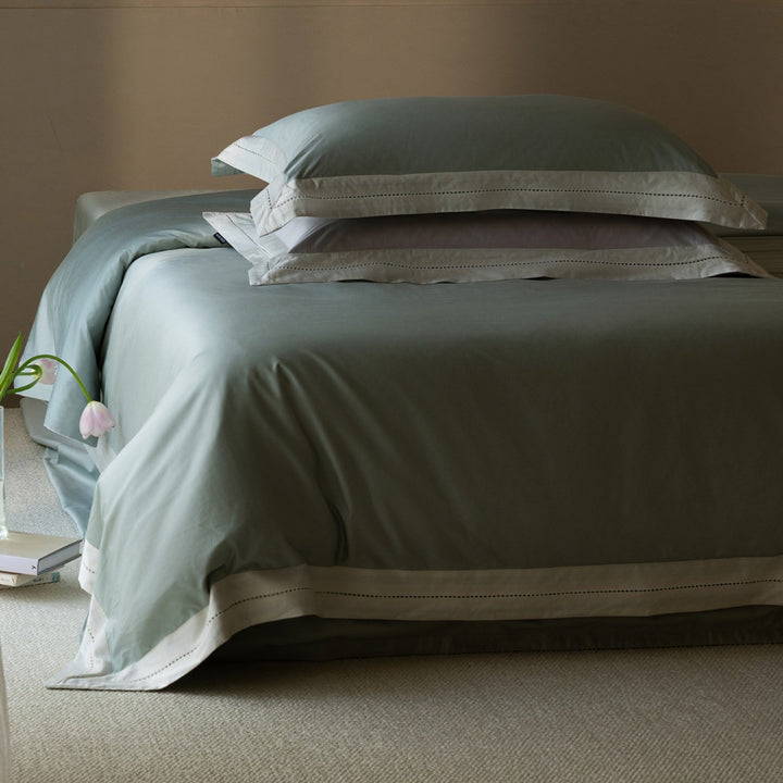 Cotton-Sateen Duvet Cover Set with Contrast Hem, Deep-Fit Corners & Oxford Shams